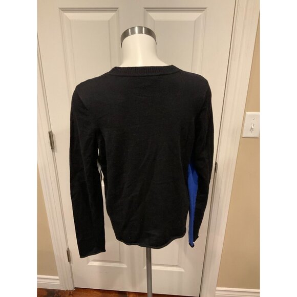 Lisa Todd Black Sweater W/ Blue Trim & White Lettering, Size Medium - Picture 5 of 6